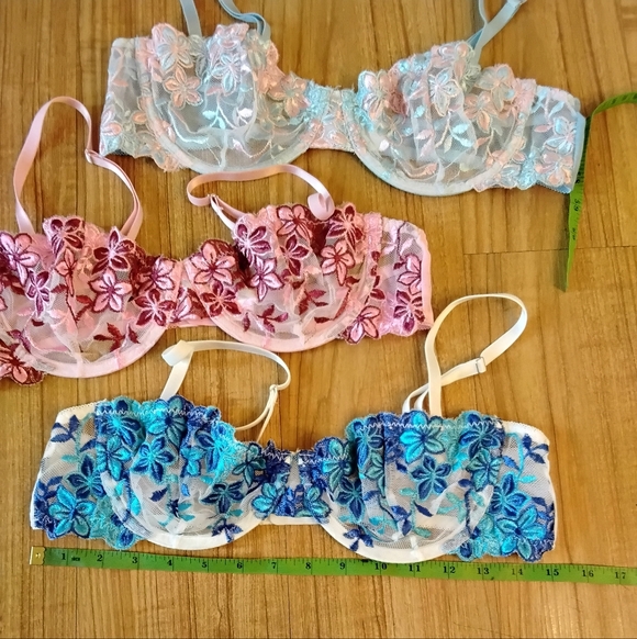 NWOT Floral Lace Underwire Bra Trio – Vibrant & Feminine (No Brand) Size Large - Picture 6 of 6